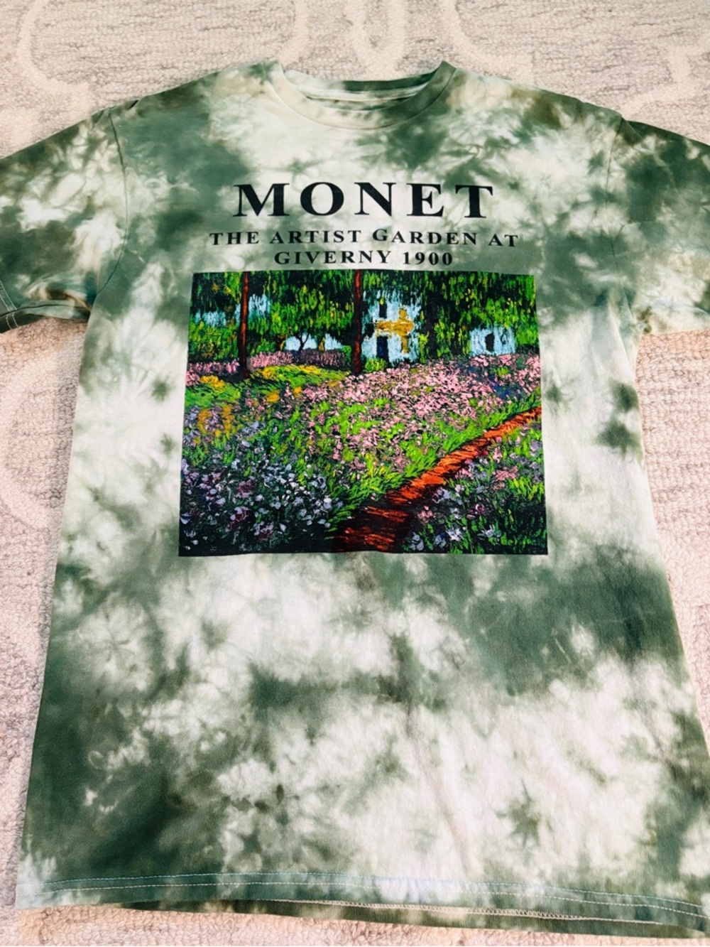Monet Garden Giverny Tie Dye Tee Green Art Shirt Medium Cotton